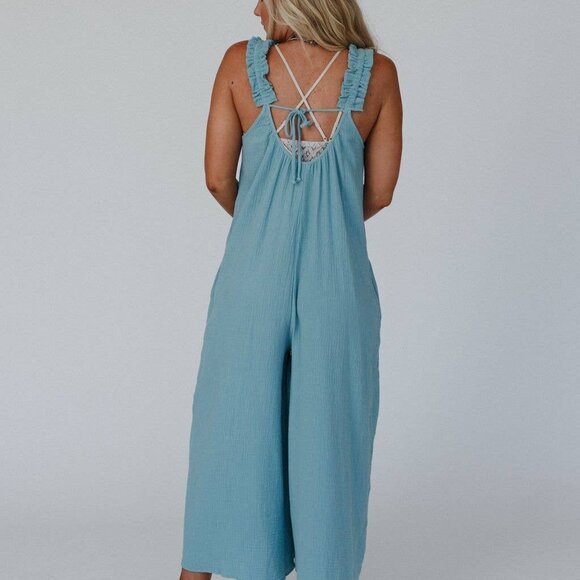 NWT THREE BIRD NEST Seraphina Jumpsuit Sea Foam Size S-XL - Picture 2 of 4